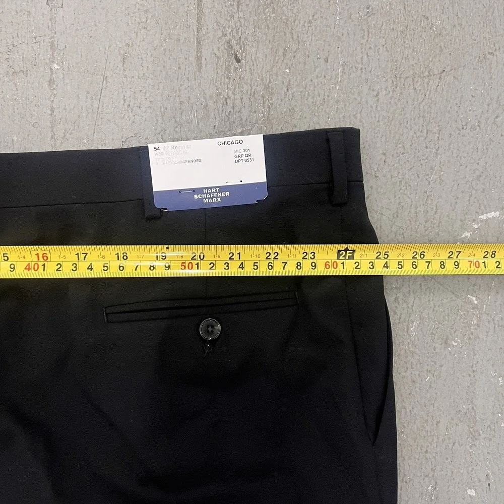 Hart Schaffner Marx Wool Pants Men 54 x 32  L Long Flat‎ Front Unhemmed Black
